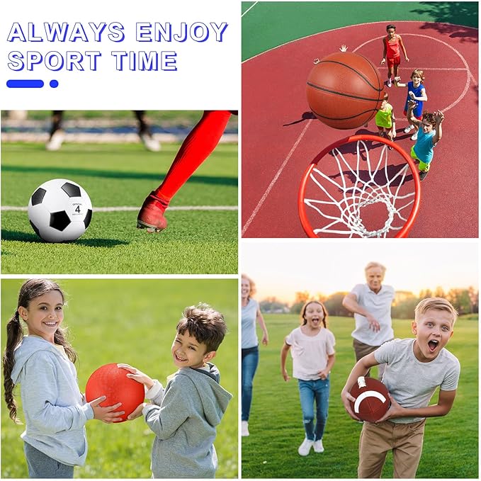 Liliful 8 Pcs Sport Balls Set with Pump Mesh Bag Gifts for Kid Teen Operation Christmas Basketball Soccer Football Playground Ball for Christian Charity Donation Student Team PE Class