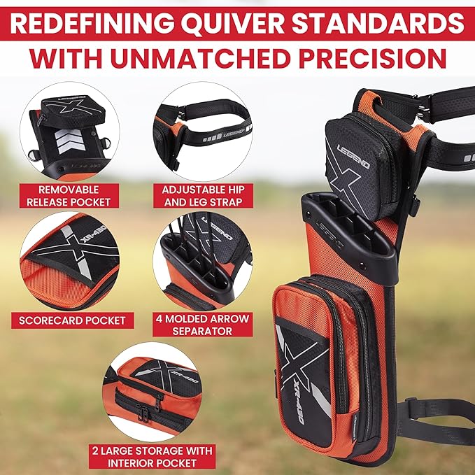 Legend XR430 Premium Field Quiver for Arrows - Right-Handed Hip Arrow Quiver with Removable Release Pocket, Durable Archery Quiver with Tools & Accessories Compartment, Arrow Holder