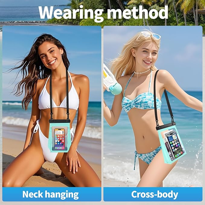 Large Waterproof Phone Pouch [with Sealing Strip], Cell Phone Dry Bag for iPhone Galaxy All Phones, Floating Water Proof Bag for Beach Water Park Green