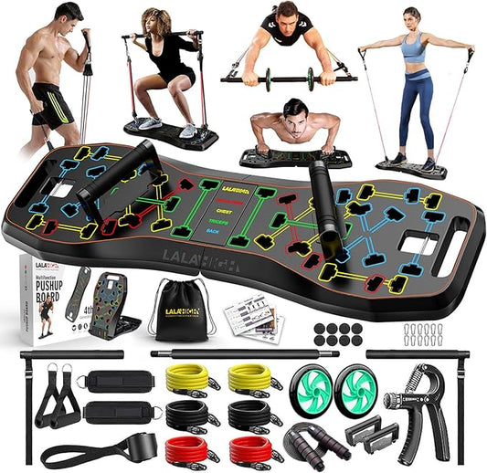 LALAHIGH Push Up Board,36 in 1 Home Gym Equipment with Ab Roller Wheel & Resistance Bands, Portable Foldable Workout Board for Full Body Strength Training Men Women