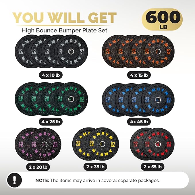 2 Inch Bumper Plates，10-500lbs，Barbell Rubber Olympic Weight Plates Set for Home Gym, Strength Training & Weight Lifting, Multiple Options Colors