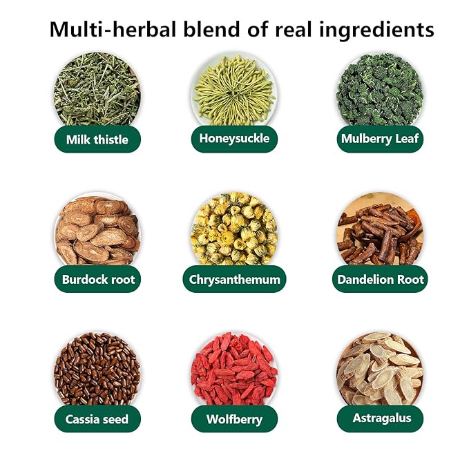 Liver Detox Herbal Tea | 20 Tea Bag，aids digestion，Caffeine-free, nine natural ingredients including milk thistle, chrysanthemum, cassia seed, etc. (3pcs)