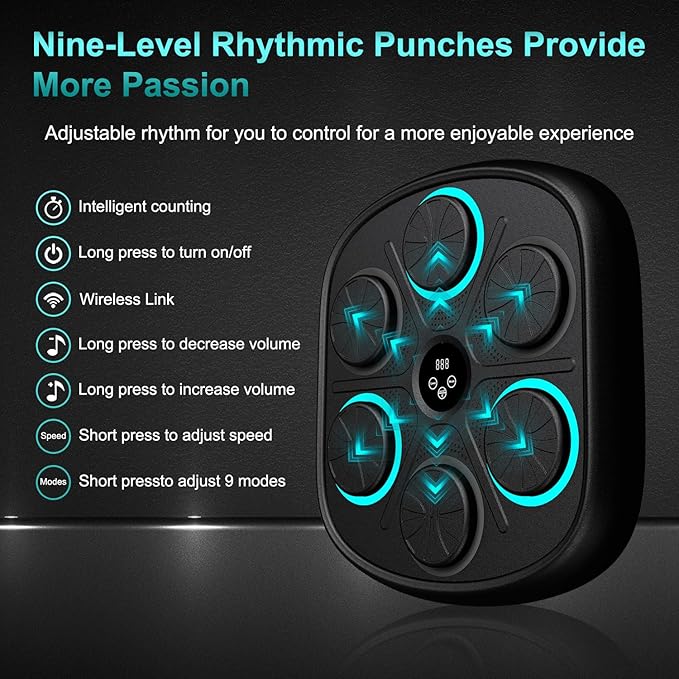 2025 New Model Smart Music Boxing Machine for Adults and Kids, Training Machine with LED Electronic Wall Mounted, Home Indoor Workout Equipment with Premium Boxing Gloves