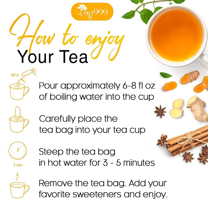 120 Tea Bags - Anti-Inflammaheb Loose Leaf Tea, 100% Natural from Ginger, Turmeric, Peppermint, Black Pepper, Cinnamon. Made with Natural Material Tea Bags. No Sugar, No Caffeine, No Gluten, Vegan.