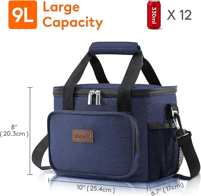 Lifewit Large Lunch Bag Insulated Lunch Box Soft Cooler Cooling Tote for Adult Men Women, Dark Blue 12-Can (9L)