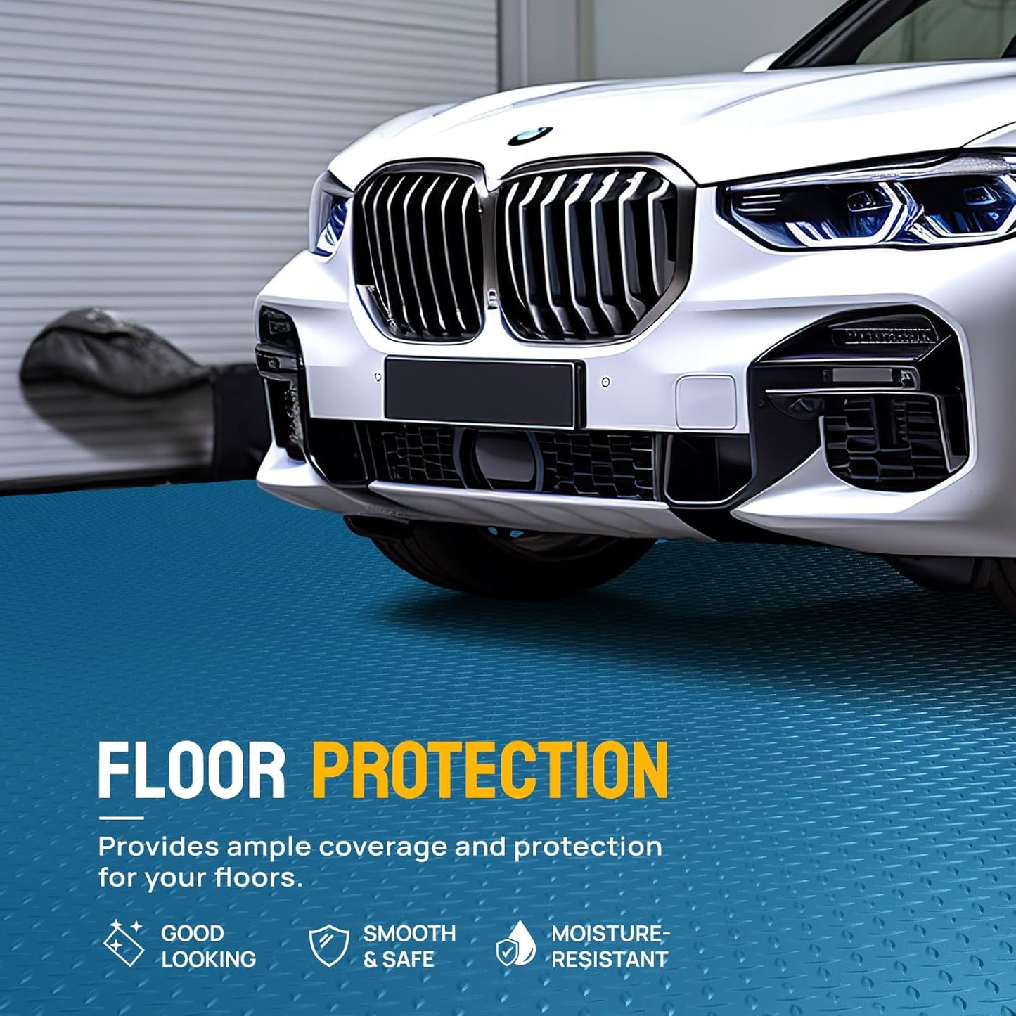 Bonnlo 7.5x17 FT Garage Floor Mat for Under Car,Thickened PVC Roll Floor mats，Waterproof Non Slip Parking Mat,Blue
