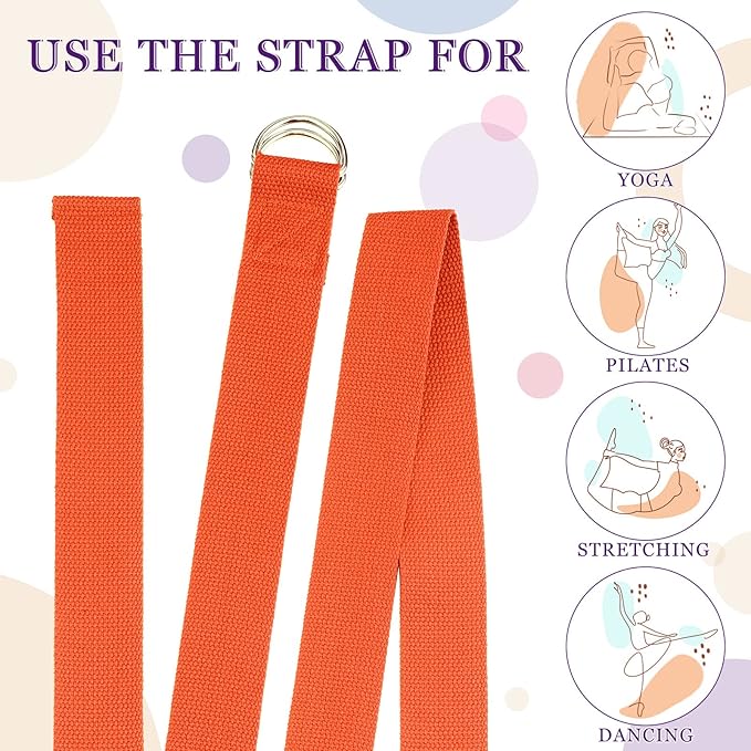 Leyndo 24 Pieces Yoga Strap Stretching Pilates Exercise Adjustable Straps 6 ft Non Elastic Yoga Belt with Adjustable D Ring Buckle for Pilates Gym Workouts Fitness