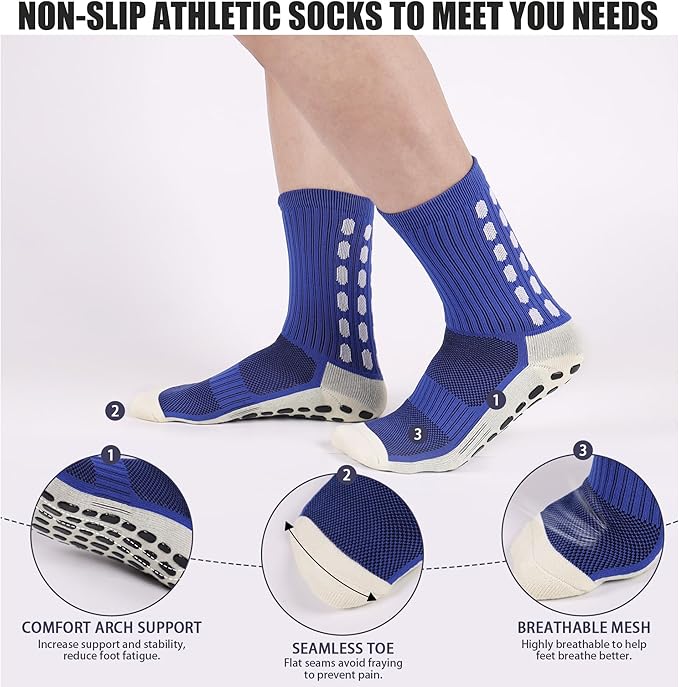 2 Set Grip Soccer Socks and Shin Guard Sleeves Non Slip Soccer Sleeve Socks for Men Women