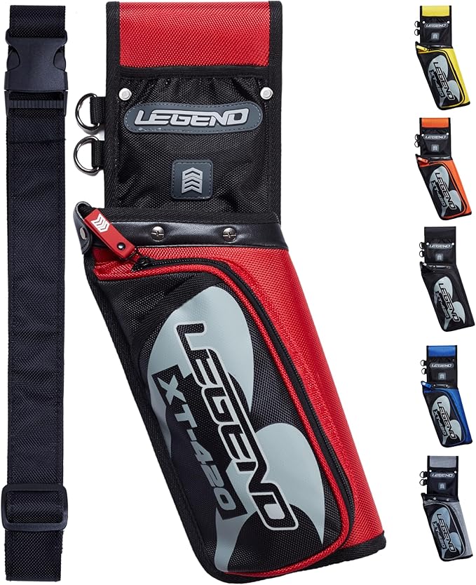 Legend XT420 Field Quiver - Left or Right-Handed Quiver Arrow Holder, Archery Quiver with 3 Arrow Tube, Durable Nylon Hip Quivers with Multiple Pockets for Archery Accessories, Score Card & Tools