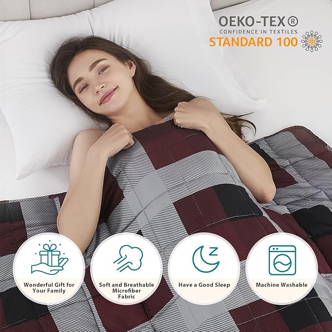 L'AGRATY Weighted Blanket - 60"x80" 25lbs Cooling Breathable Heavy Blanket Microfiber Material with Glass Beads Big Blanket for Adult All-season Summer Fall Winter Soft Thick Comfort Blanket