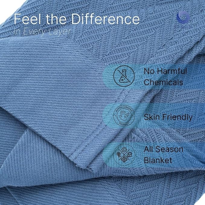 100% Cotton Herringbone Weave Blankets, 90"X90" Queen, Throw Blanket for Bed,All Season Cotton Blanket, Cozy Blanket,Throws Bed Blanket, Throw Blanket for Couch,Modern Home Decor -Navy Blue