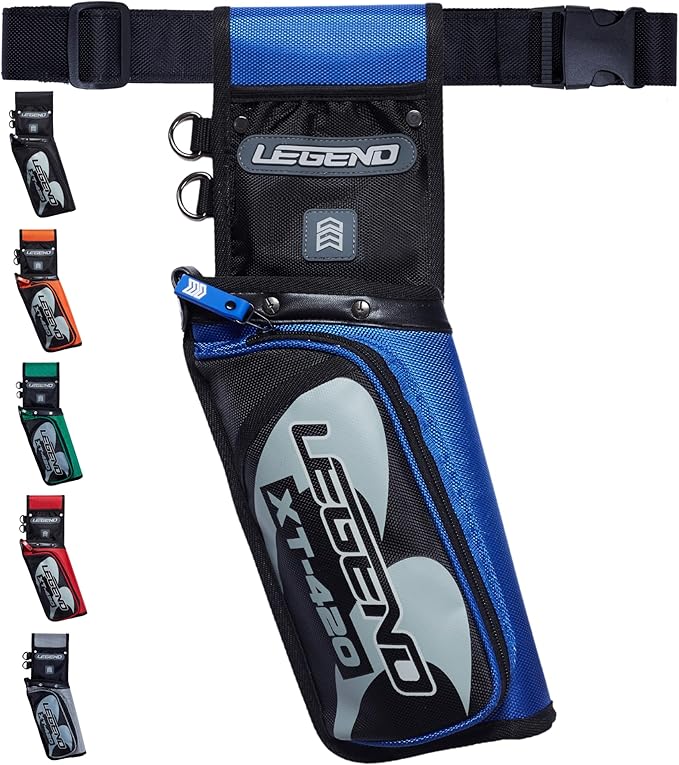 Legend XT420 Field Quiver - Left or Right-Handed Quiver Arrow Holder, Archery Quiver with 3 Arrow Tube, Durable Nylon Hip Quivers with Multiple Pockets for Archery Accessories, Score Card & Tools