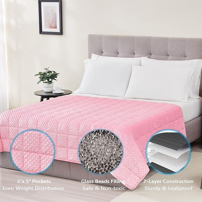 L'AGRATY Weighted Blanket for Adult - 60"x80" 20lbs Minky Dots Heavy Blanket with Glass Beads: Soft Breathable for All-Season Summer Fall Winter Thick Comfort for Sleeping