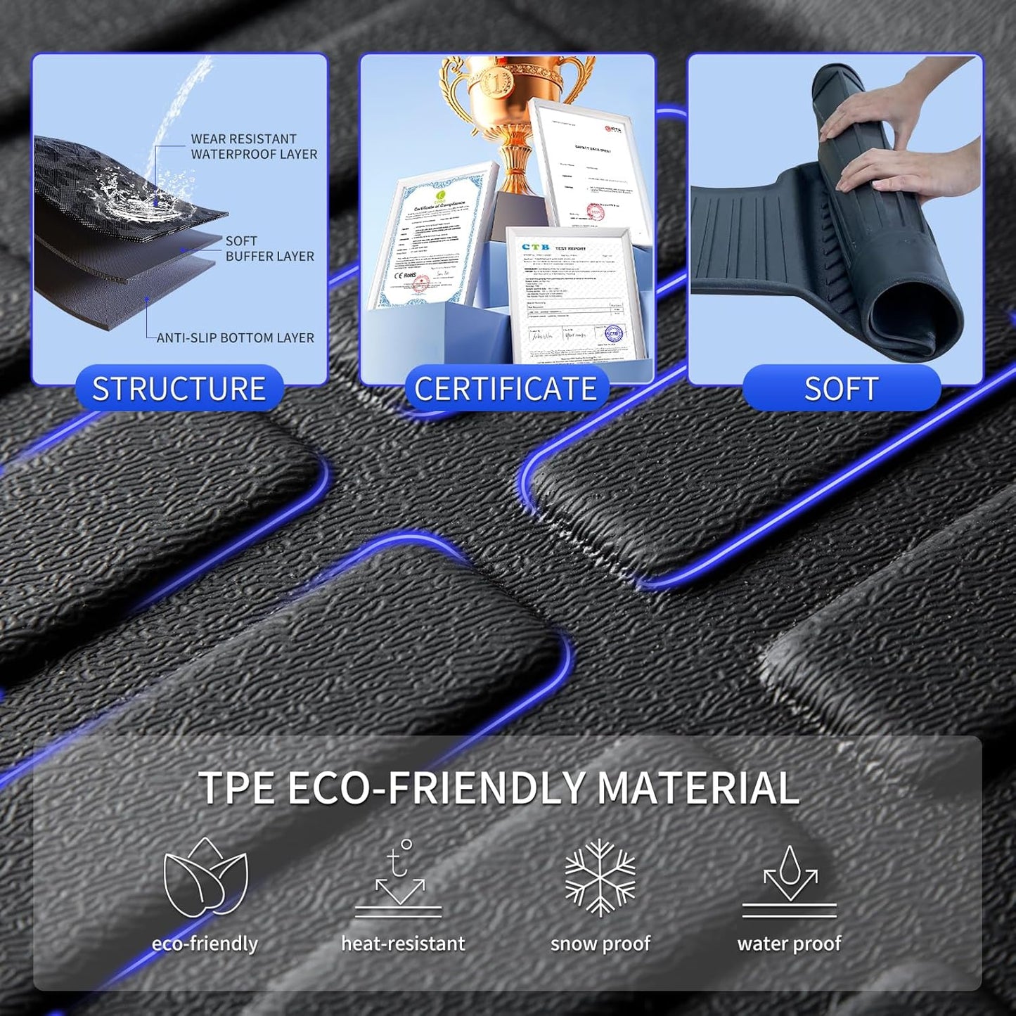 KELCSEECS Floor Mats Custom for Nissan Rogue 2020 2019-2014 (Not Fit Sport Models) All Weather Protection TPE Heavy Duty Automotive Floor Liners Fits Front& 2nd Row Full Set Accessories Black