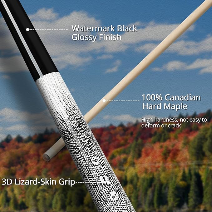 Kmise Professional Low-Deflection Pool Cue Stick, 58'' Canadian Hard Maple Wood Billiard Cue, 13mm Leather Tip, 3D Anti-Slip Grip, Precision Control for Adults/Beginners/Pros