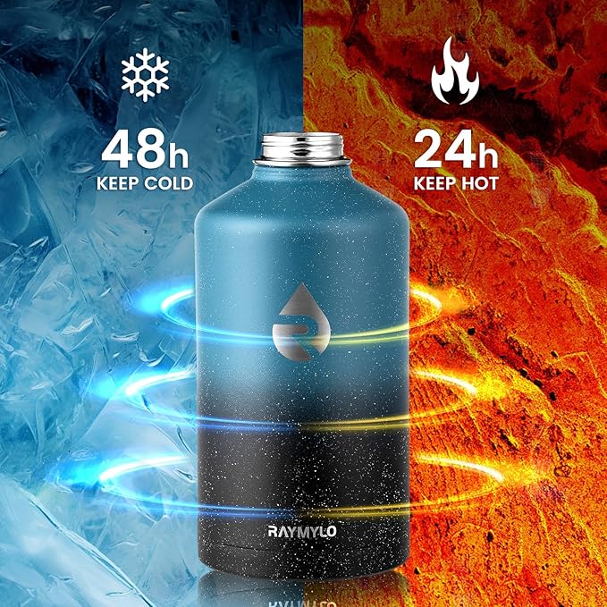 128oz Insulated Water Bottle, Triple Wall Vacuum Stainless Steel Water Bottles - Keeps Cold 48H, Reusable One Gallon Jug for Gym, Sports, Camping, Hiking,Travel, Midnight Blue Speckle