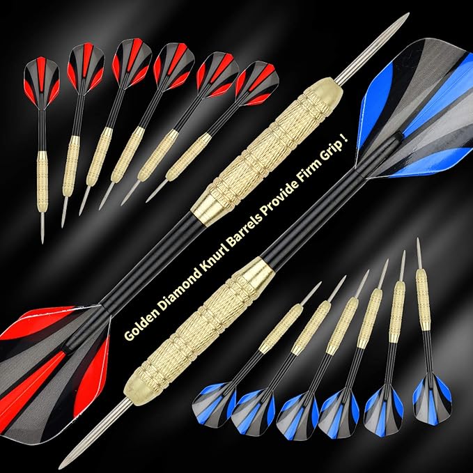 LinkVisions Dartboard with Staple-Free Bullseye, 18g Steel Tip Darts Set,12 Steel Tip Darts 18g, Dartboard Mounting Kits Included