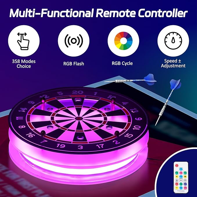 Light Up Dart Holder, Acrylic Dart Holder with Multiple Color Modes and Brightness Adjustment Function with Remote Control, Birthday Christmas Dart Gifts for Men or Darts Enthusiasts