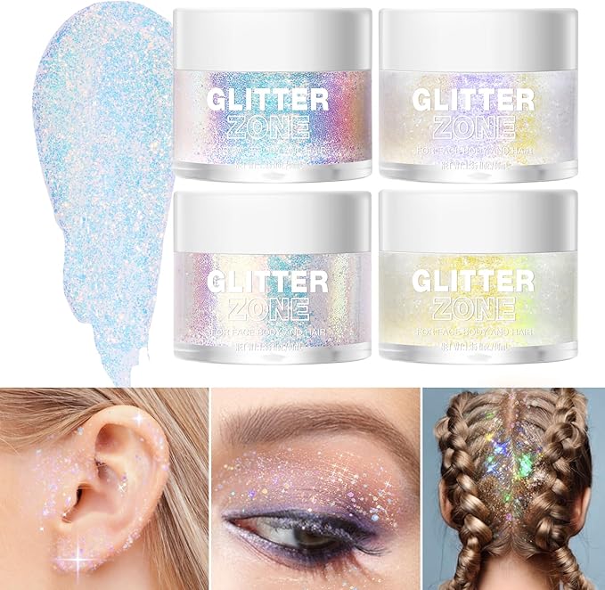 LANGMANNI Holographic Body Glitter Gel for Body, Face, Hair and Lip.Color Changing Glitter Gel Under Light. Vegan & Cruelty Free-1.35 oz (3# Neon Violet)