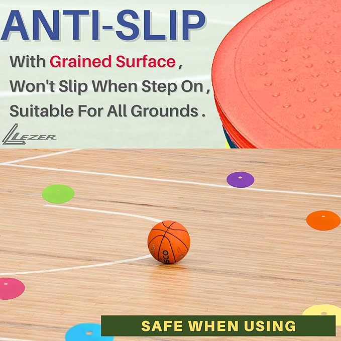 LEZER 9 Inch Flat Cones, Spot Markers, Soccer Cones, Field Court Markers, Sit Spots, Flat Discs, Soccer Training Equipment, Agility Practice, Football, Made in Taiwan