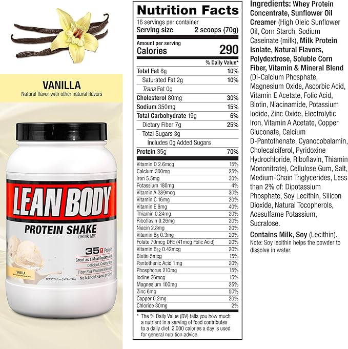 Labrada Nutrition Lean Body Hi-Protein Meal Replacement Shake, Vanilla, 2.47-Pound Tub Packaging May Vary