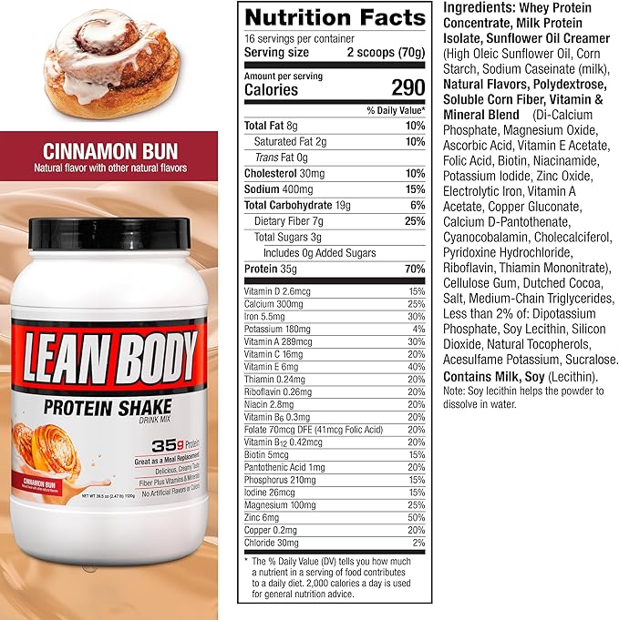 Labrada Nutrition Lean Body Hi-Protein Meal Replacement Shake, Cinnamon Bun, 2.47 Pound Packaging May Vary