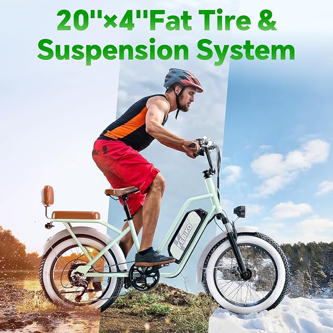 2 Seater Electric Bike, 48V 20AH(𝟗𝟔𝟎𝐖𝐇) Large Removable Battery, 𝟏𝟑𝟎𝟎𝐖 Peak Motor, 20"x 4.0" Fat Tire Ebike for Adults, 80+Miles Max,30+MPH, City Couple E Bike for All Terrain
