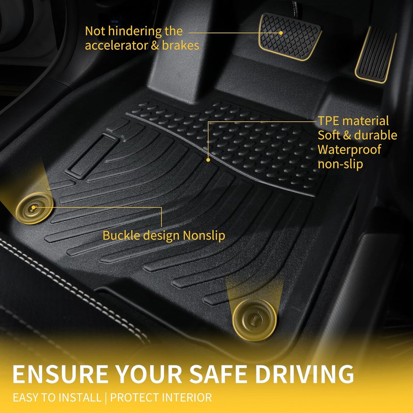 GINOWY- Floor Mats for Mazda 3 2018-2014 Only FWD, TPE All Weather Protection Car Mats for Mazda 3 2018 Non-Slip Floor Liners Waterproof Heavy Duty Automotive Accessories Black