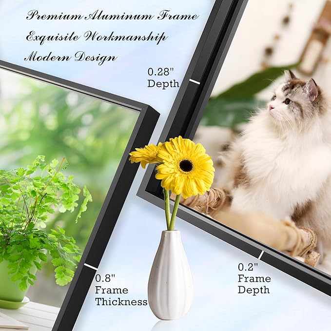 24x40 Inch Black Bathroom Mirror for Wall, Aluminum Frame Rectangle Rectangular Vanity Mirror, Modern Large for Bedroom, Living Room, Horizontal or Vertical