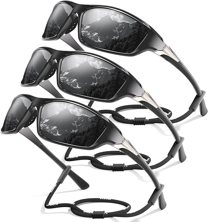 3 Pack Polarized Sports Sunglasses for Men, Mens Sunglasses Wrap Around UV400 Protection for Cycling Fishing Driving