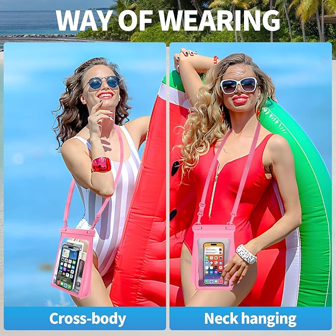 Large Waterproof Phone Pouch [with Sealing Strip], Cell Phone Dry Bag for iPhone 16 15 14 13 Pro Max Galaxy S25 S24 S23 All Devices, Floating Water Proof Bag for Beach Water Park Pink