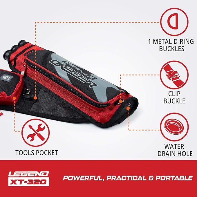 LEGEND XT320 Archery Quivers - Nylon Hip Quivers with 3 Arrow Tube Cases for Target Shooting - Adjustable Waist Belt, T-Slot, Storage Compartments for Accessories, Gear, Tools, Release Tab, Score Card