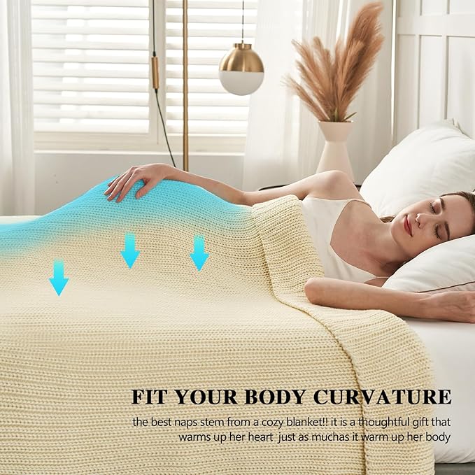 L'AGRATY Knitted Weighted Blanket - 60"x80" 20lbs Cooling Chunky Knit Heavy Blanket for Adults Braided Crochet Throw Thick Cable Yarn Knit Decorative No Beads Evenly Weighted Machine Washable