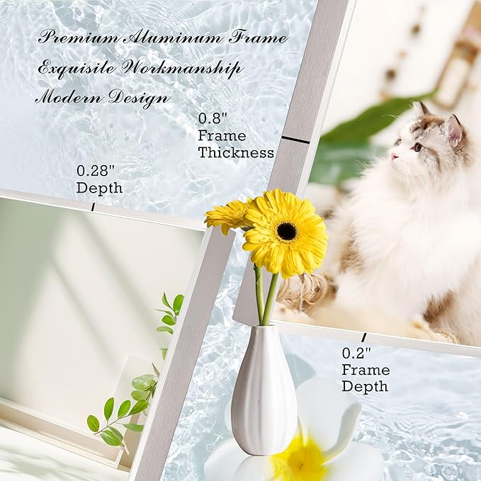 24x32 Inch Nickel Bathroom Mirror for Wall, Aluminum Frame Rectangle Rectangular Vanity Mirror, Modern Large for Bedroom, Living Room, Horizontal or Vertical