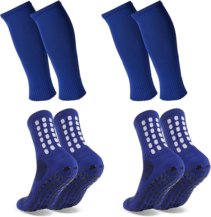 2 Set Grip Soccer Socks and Shin Guard Sleeves Non Slip Soccer Sleeve Socks for Men Women