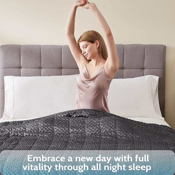 L'AGRATY Weighted Blanket for Adult - 60"x80" 15lbs Minky Dots Heavy Blanket with Glass Beads: Soft Breathable for All-Season Summer Fall Winter Thick Comfort for Sleeping