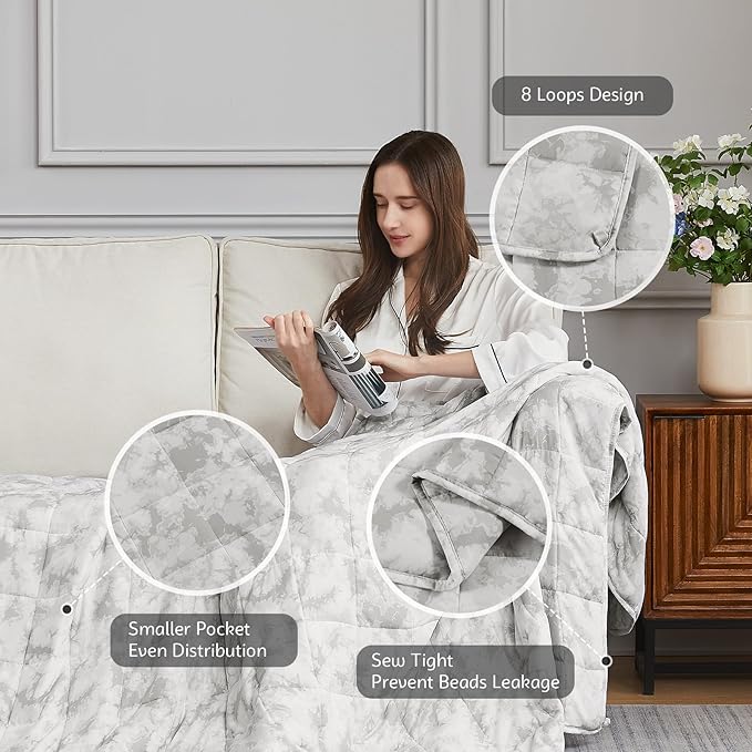 L'AGRATY Weighted Blanket - 60"x80", 15lbs Cooling Breathable Heavy Blanket with Glass Beads for Adult All-Season