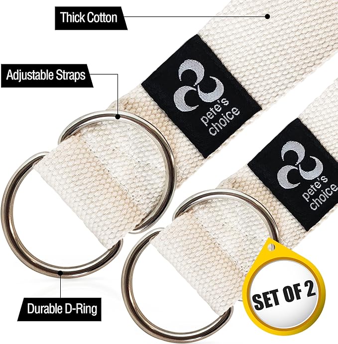 2-PACK or 5-PACK Yoga Exercise Adjustable Straps 8Ft | BONUS eBook | with Durable D-Ring For Pilates & Gym Workouts | Hold Poses, Stretch, Improve Flexibility & Maintain Balance