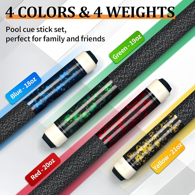Kmise Pool Cue Stick Set, Canadian Maple 58 Inch 18 19 20 21oz 13mm Tips, New Upgraded Irish Linen Wire Grip Billiard Table Cues Sticks, 4 Colors Optional, W/Chalk, Gloves for Bar Professional Adults