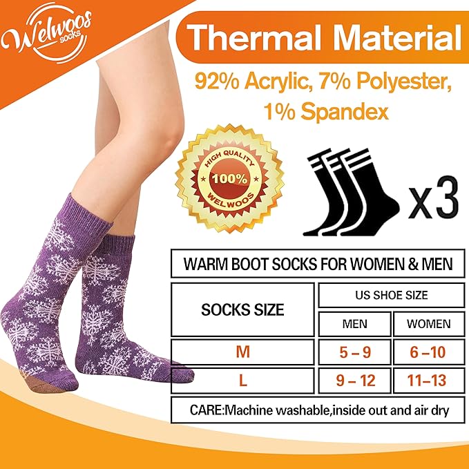 3 Pairs Warm Thermal Socks for Women & Men Winter Ski Thick Boot Insulated Socks for Cold Weather
