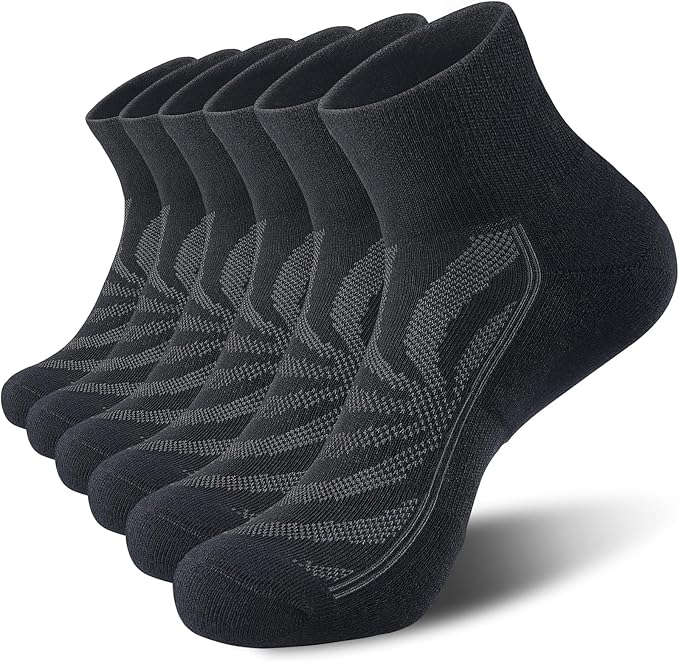 Lapulas 6 Pack Men's Ankle Socks with Cushion, Cotton Quarter Socks for Sport Training Running