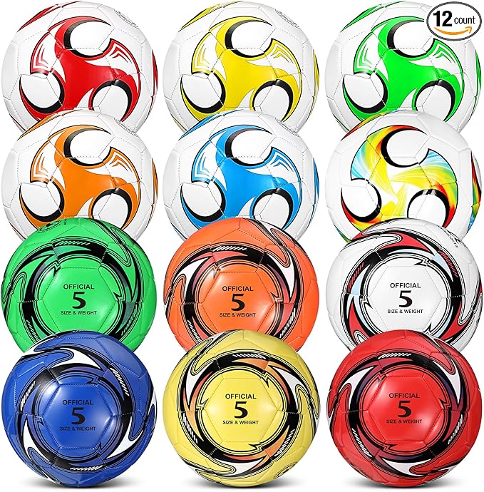 12 Pcs Soccer Balls for Teen Adult Bulk Deflated Soccer Ball with Pump Size 5 Indoor Outdoor Training Practice for School Sports Game Birthday Gifts Party Back to School