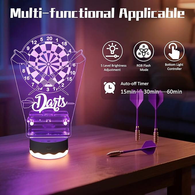 Light Up Dart Holder, 16 Colors Changing Lights Acrylic Dart Holder Stand with Remote Control, Birthday Christmas Gifts for Men Player or Darts Enthusiasts