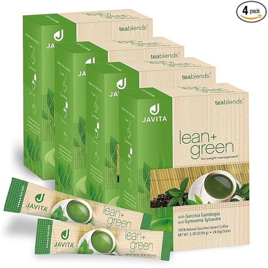 Lean + Green, Premium, 100% Japanese Green Tea, Garcinia Cambogia (as Super Citrimax) & Gymnema Sylvestre, for Weight Management, Appetite Control 24 ct - 4 Boxes, Javita