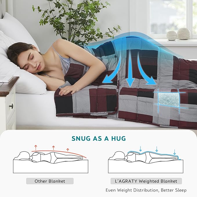 L'AGRATY Weighted Blanket - 60"x80" 15lbs Cooling Breathable Heavy Blanket Microfiber Material with Glass Beads for Adult All-Season Summer Fall Winter Soft Thick Comfort