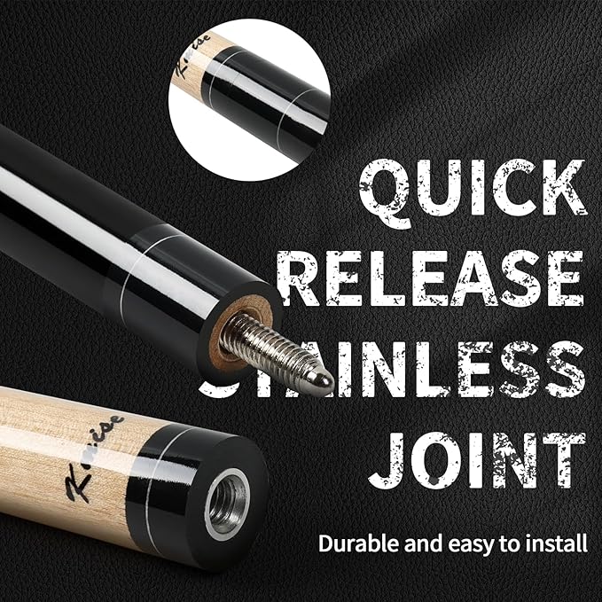 Kmise Professional Low-Deflection Pool Cue Stick, 58'' Canadian Hard Maple Wood Billiard Cue, 13mm Leather Tip, 3D Anti-Slip Grip, Precision Control for Adults/Beginners/Pros