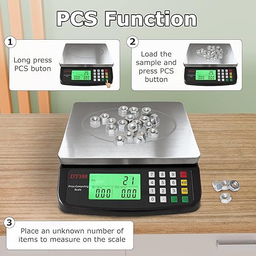 Large Digital Kitchen Scale 40kg/88lb Stainless Steel Price Computing Scale Counting Scale Deli Scale with LCD Display for Baking Bread Cooking Meat Prep Parts and Coins Adapter Included (Black)