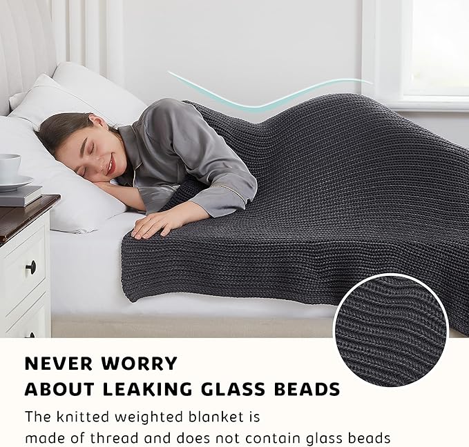 L'AGRATY Knitted Weighted Blanket - 50"x60" 7lbs Cooling Chunky Knit Heavy Blanket for Adults Braided Crochet Throw Thick Cable Yarn Knit Decorative No Beads Evenly Weighted Machine Washable