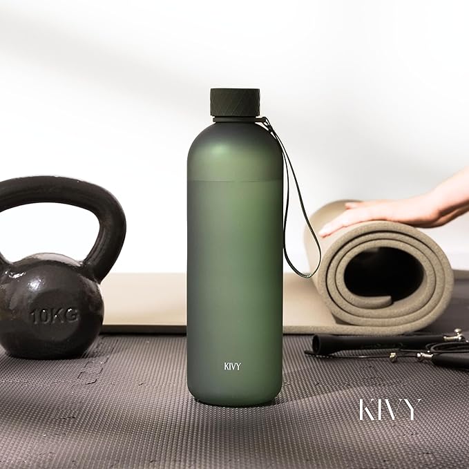 KIVY Large Water Bottle 50oz [Lightweight & Shatterproof] Fits Backpack & Cupholder for Travel, Sports, School - Extra large bottle no straw - 1.5 Liter bottles - 50oz Water bottle Green