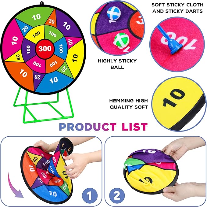 Large Dart Board for Kids, Kids Double-Sided Dart Board with Sticky Balls and Darts, Indoor/Outdoor Sport Fun Party Play Game Toys, Gifts for 3 4 5 6 7 8 9 10 11 12 Year Old Boys Girls